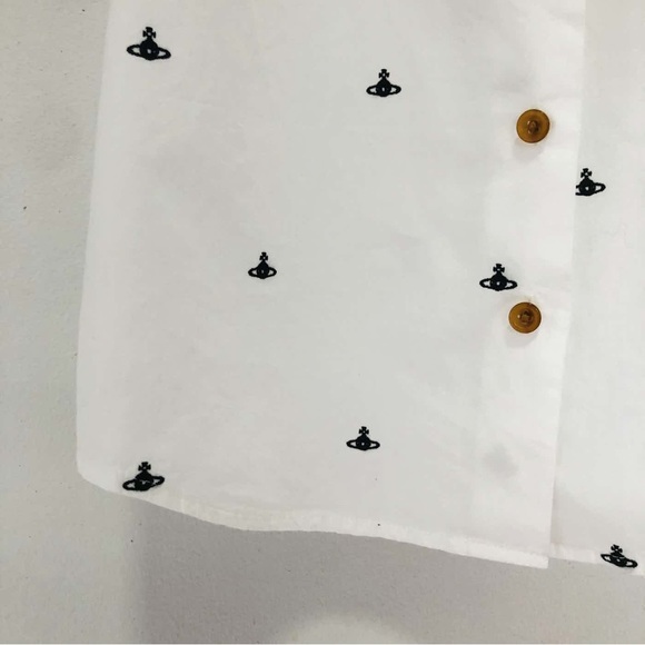 VIVIENNE WESTWOOD • RARE ORB LOGO EMBROIDERED COTTON ROUND COLLAR BLOUSE - Picture 8 of 11